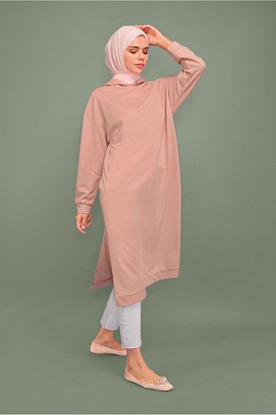 TRENDTESETTÜR Powder Hooded Women's Side Slit Tunic 7003