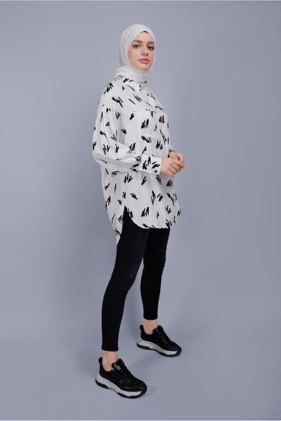 TRENDTESETTÜR Women's Ecru Patterned Tunic 50112-1