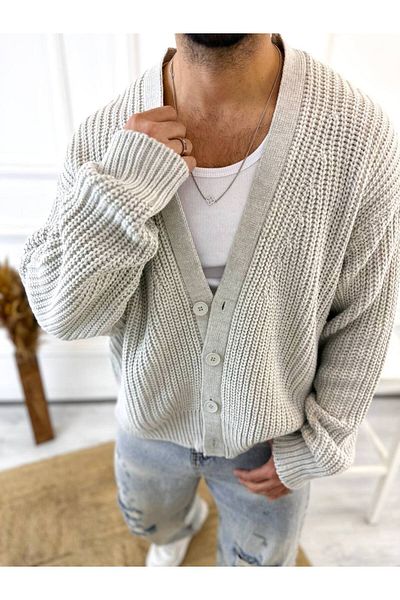 elkumoda Ζακέτα από φυσικό βαμβάκι με μοτίβο πλεκτού - γιακάς σάλι, κλείσιμο με κουμπιά κατά της διάτρησης