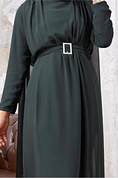 TRENDTESETTÜR Women's Khaki (K.HAKI) Chiffon Tulle Detailed Belted Double Trousers Suit 9610