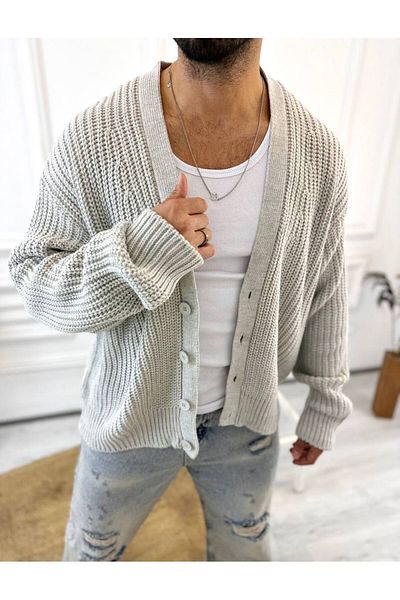 elkumoda Ζακέτα από φυσικό βαμβάκι με μοτίβο πλεκτού - γιακάς σάλι, κλείσιμο με κουμπιά κατά της διάτρησης