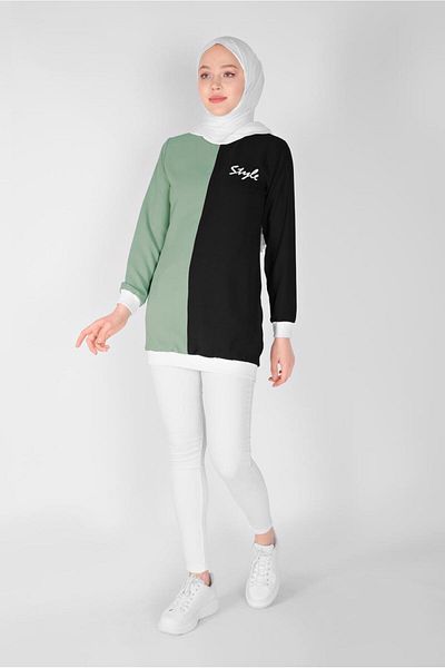TRENDTESETTÜR Γυναικείο Πράσινο (MINT BLACK) Τυπωμένο Τρίχρωμο Τουνίκ 1571