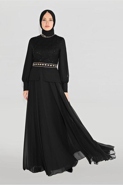 TRENDTESETTÜR Γυναικείο βραδινό φόρεμα με παγιέτες με μαύρη πέτρα 5948