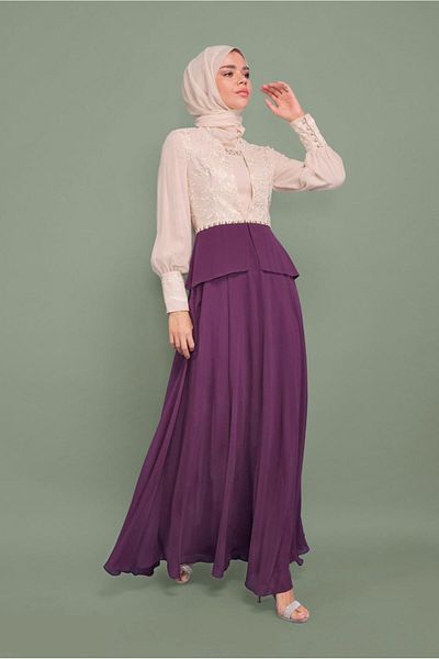 TRENDTESETTÜR Rochie de seară din șifon mov (MOV) cu perle și broderie 5954