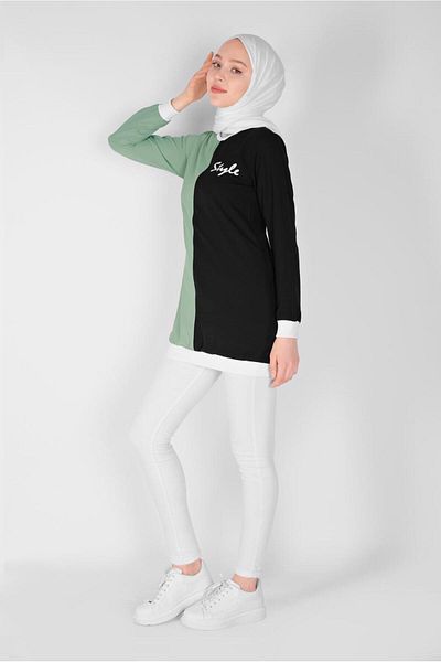 TRENDTESETTÜR Γυναικείο Πράσινο (MINT BLACK) Τυπωμένο Τρίχρωμο Τουνίκ 1571