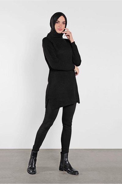 TRENDTESETTÜR WOMEN'S BLACK THROAT KNIT TUNIC 1302