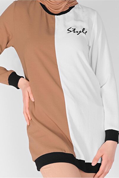 TRENDTESETTÜR Γυναικείο Καφέ (ΚΑΜΕΛ-ΛΕΥΚΟ) Τυπωμένο Τρίχρωμο Τουνίκ 1571