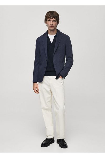MANGO Man Μπουφάν Blazer με μοτίβο Houndstooth με λεπτή εφαρμογή