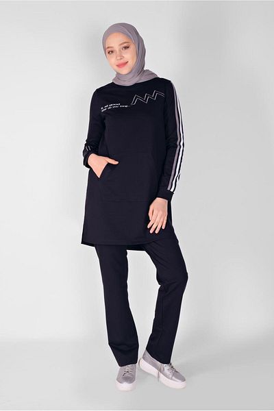 TRENDTESETTÜR Γυναικεία αθλητική φόρμα με λεπτομέρεια παντελονιού Navy Blue Stripe 4719