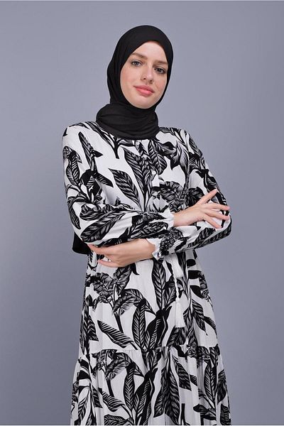 TRENDTESETTÜR Γυναικείο φόρεμα με μοτίβο λευκού φύλλου 5412-1