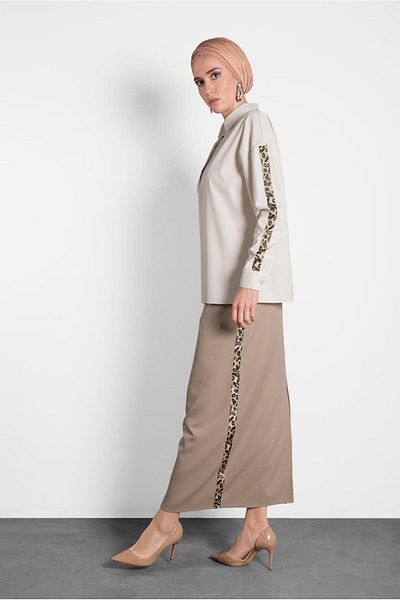 TRENDTESETTÜR Γυναικεία Μπεζ (A.BEIGE) Μπλούζα με λεπτομέρεια με κουμπιά με σχέδιο λεοπάρ 40288