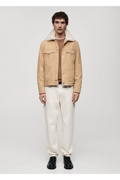 MANGO Man Fur Collar Denim Jacket