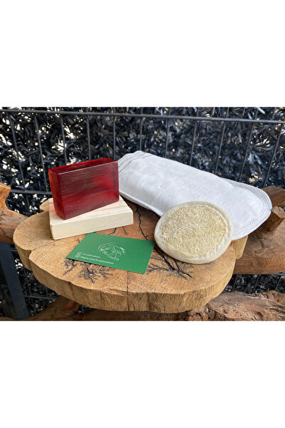 HR NATURALNESS doğal el yapımı kırmızı kantaron sabunu + ipek kese + kabak li...