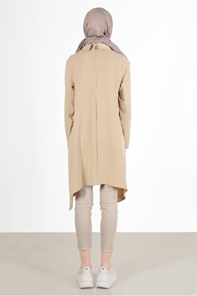 TRENDTESETTÜR Women's Brown (CAMEL) Chain Collar Asymmetric Cut Tunic 1301