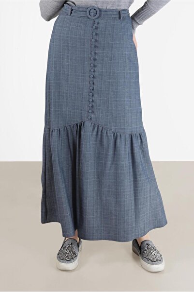 TRENDTESETTÜR Fusta cu curea cu nasturi, albastru bleumarin (GRI ÎNCHIS) pentru femei 60009