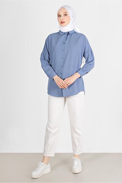 TRENDTESETTÜR Women's Navy Blue (NDIGO) Buttoned Basic Tunic 3900