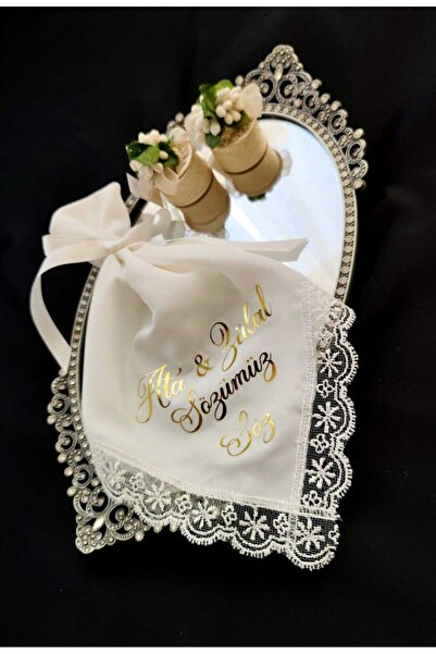 ORGANİKONSEPT İsme Özel Gold Baskılı Medine İpeği Söz-Nişan Mendili