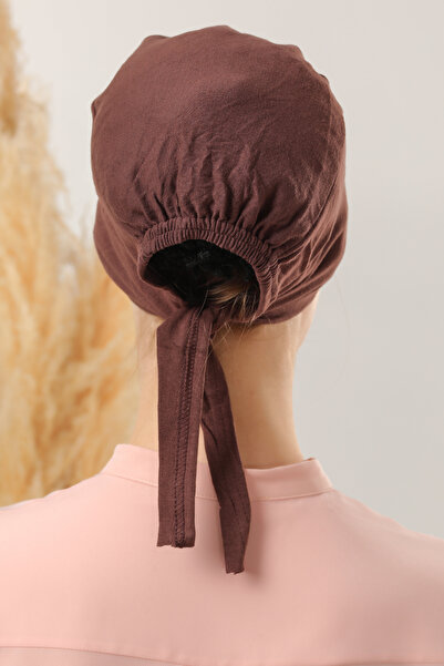 Melodi Scarf Γυναικείο Σετ Χιτζάμπ χωρίς ραφές Bone Καφέ 3 τμχ Δεμένο χτενισμένο βαμβακερό καπό