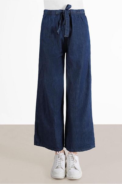 TRENDTESETTÜR Navy Blue Wide Leg Denim Women's Trousers - T 0205
