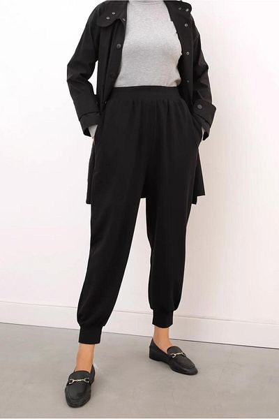 TRENDTESETTÜR Women's Black Elastic Leg Trousers 88007