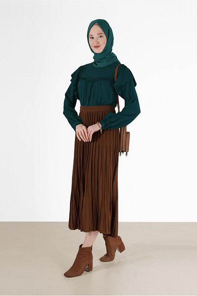 TRENDTESETTÜR Γυναικεία Πράσινη (Σμαραγδένια) Μπλούζα με μανίκια με λεπτομέρεια γκιπούρ 40332
