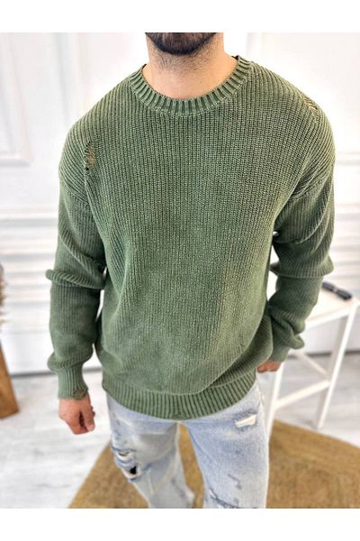 elkumoda Πλεκτό πουλόβερ από φυσικό βαμβάκι - Σχισμένο με λέιζερ, που δεν πέφτει, χαλαρό πουλόβερ που πλένεται