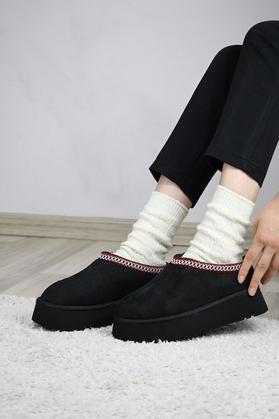 asmi shoes Women's Rose Black Furry Flat Sole Shoes - Ankle Boots