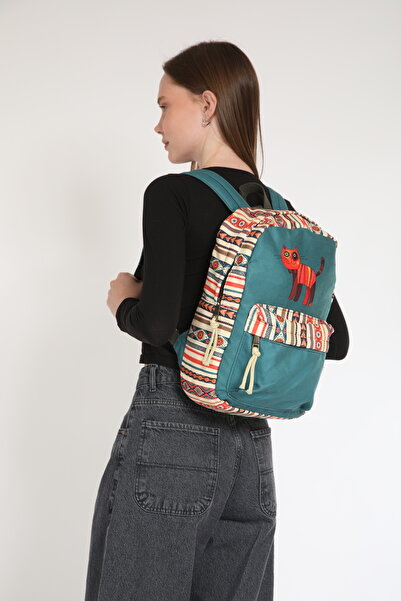 Street Bag Etnik Otantik Bohem Kedi Desenli Su Geçirmez Sırt Çantası Ortopedik Tablet Bölmeli