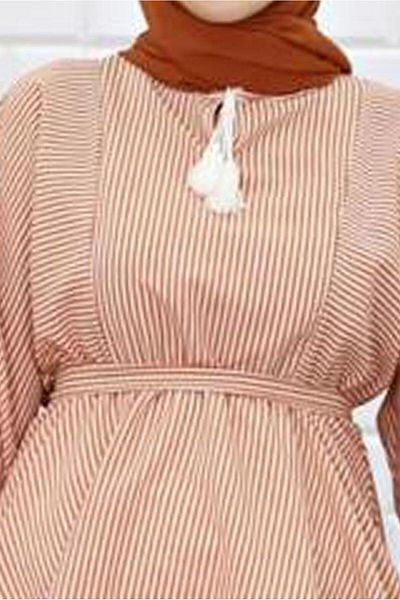 TRENDTESETTÜR Women's Red Striped Lace-up Tunic 1218