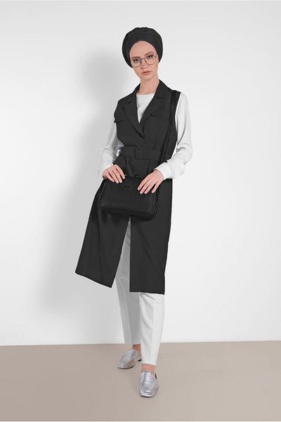 TRENDTESETTÜR WOMEN'S BLACK SAFARI BELTED VEST 4452