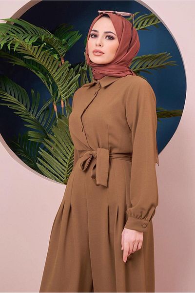 TRENDTESETTÜR Γυναικεία φόρμα με λεπτομέρεια με κουμπιά καφέ 14051