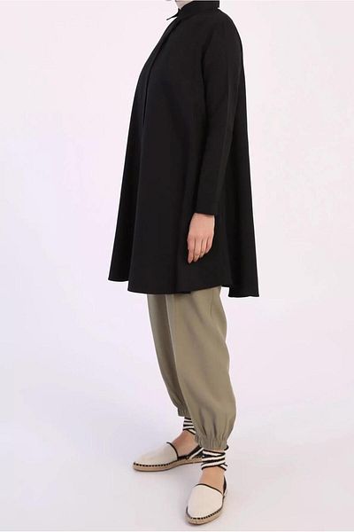 TRENDTESETTÜR Women's Black Wide Cut Hidden Button Tunic 82805