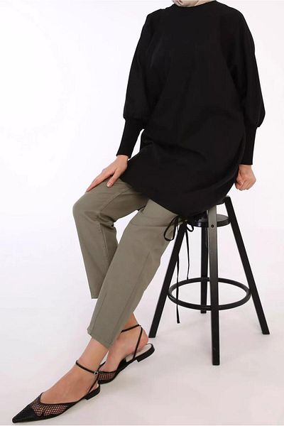 TRENDTESETTÜR Women's Black Cuffs Elastic Tunic 40005