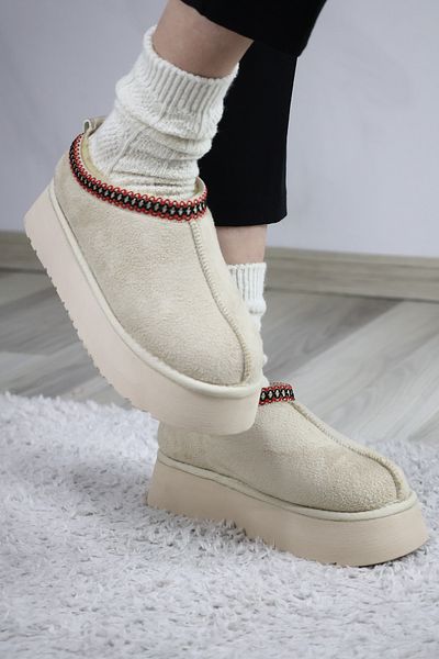 asmi shoes Γυναικεία Παπούτσια Rose Cream με ίσια σόλα με γούνα στο εσωτερικό - Μισές μπότες