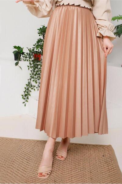 TRENDTESETTÜR Women's Brown (CAMEL) Pleated Skirt 8051