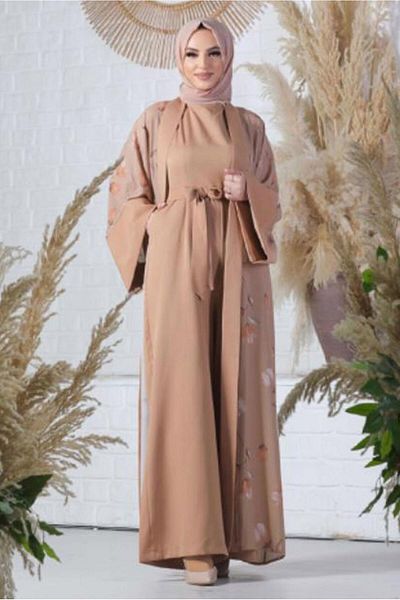 TRENDTESETTÜR Γυναικεία Καφέ (CAMEL) Σετ Ολόσωμη φόρμα με floral σχέδιο T 2138