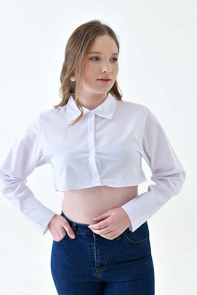 mirach Μακρυμάνικο πουκάμισο Crop με μακρυμάνικο βαμβακερό κουμπιά