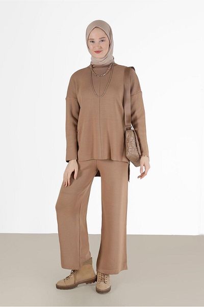 TRENDTESETTÜR Γυναικείο Παντελόνι Καφέ (CAMEL) Basic Double Knitwear. Ο Ομάδα 00032