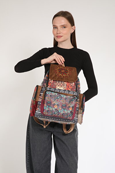 Street Bag Etnik Bohem Otantik Desenli Patchwork 5 Bölmeli Tasarım Sırt Çantası Ortopedik Su Geçirmez