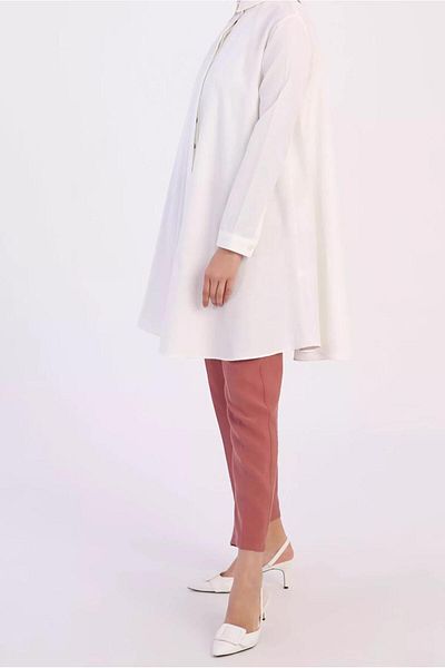 TRENDTESETTÜR Women's Ecru Wide Cut Hidden Button Tunic 82805