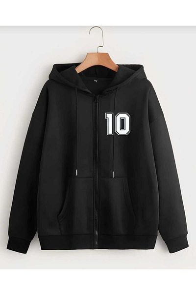 BUY CENTER Unisex Oversize Μαύρο μπουφάν με φερμουάρ και ζακέτα