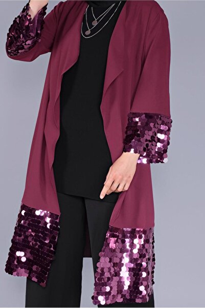 TRENDTESETTÜR Women's Burgundy (CORN) Sequin Detailed Jacket 40882