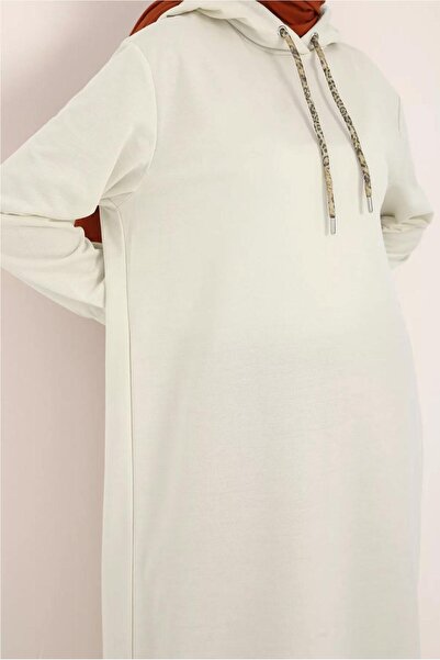 TRENDTESETTÜR Women's Beige Leopard Lace-up Hooded Tunic 38005