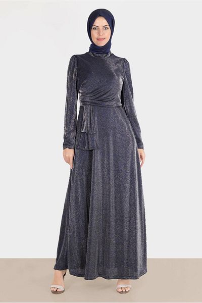 Alvina Βραδινό φόρεμα με ασημί πλάγιο κορδόνι 50269