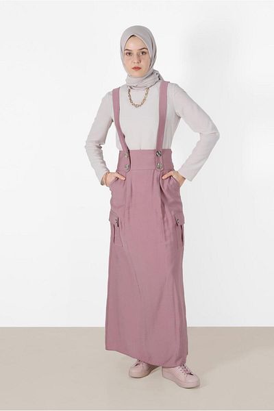 TRENDTESETTÜR WOMEN'S PINK (ROSE) POCKET DETAIL BUTTONED SALOPET 4478