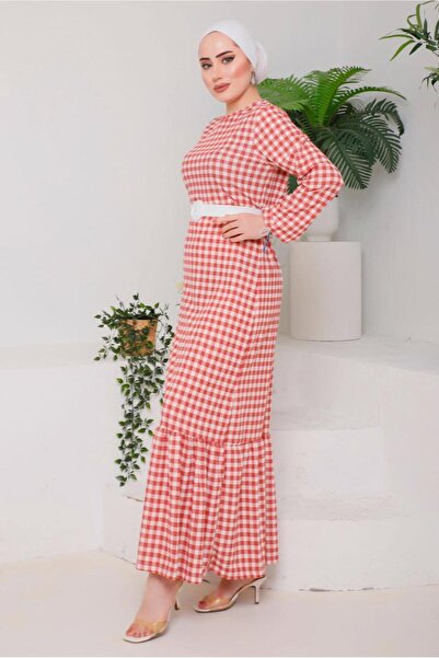 TRENDTESETTÜR Γυναικείο Καφέ (ΤΟΚΙ) Φόρεμα Gingham με ζώνη 6922