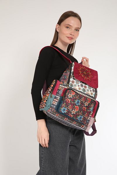 Street Bag Ethnic Bohemian Αυθεντικό Σχέδιο Συνονθύλευμα 5 Θέσεων Σακίδιο πλάτης Ορθοπεδικό Αδιάβροχο