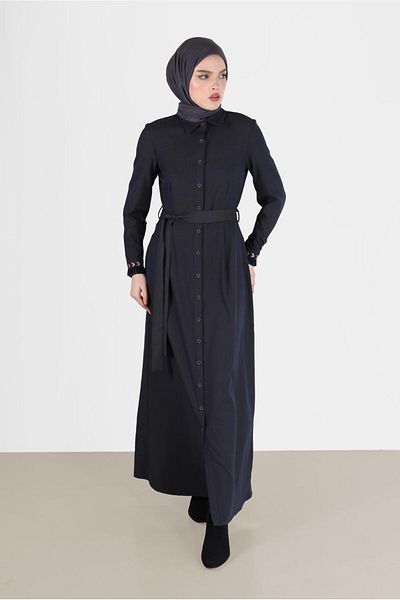 TRENDTESETTÜR Γυναικείο φόρεμα με μπλέ Navy Blue (LACİ-CAMEL) με κουμπιά 40214