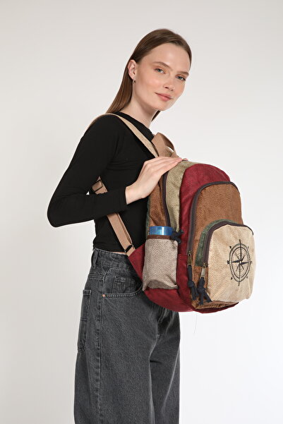 Street Bag Etnik Otantik Bohem Pusula Nakışlı Su Geçirmez 3 Gözlü Ortopedik Destekli Sırt Çantası