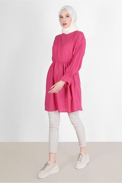 TRENDTESETTÜR Women's Pink Tunic with Elastic Waist and Cuffs 7550